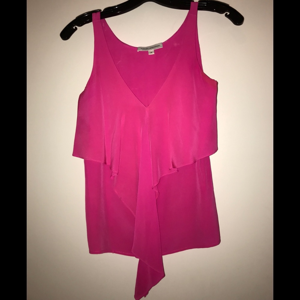 Amanda Uprichard hot pink silk top with ruffle